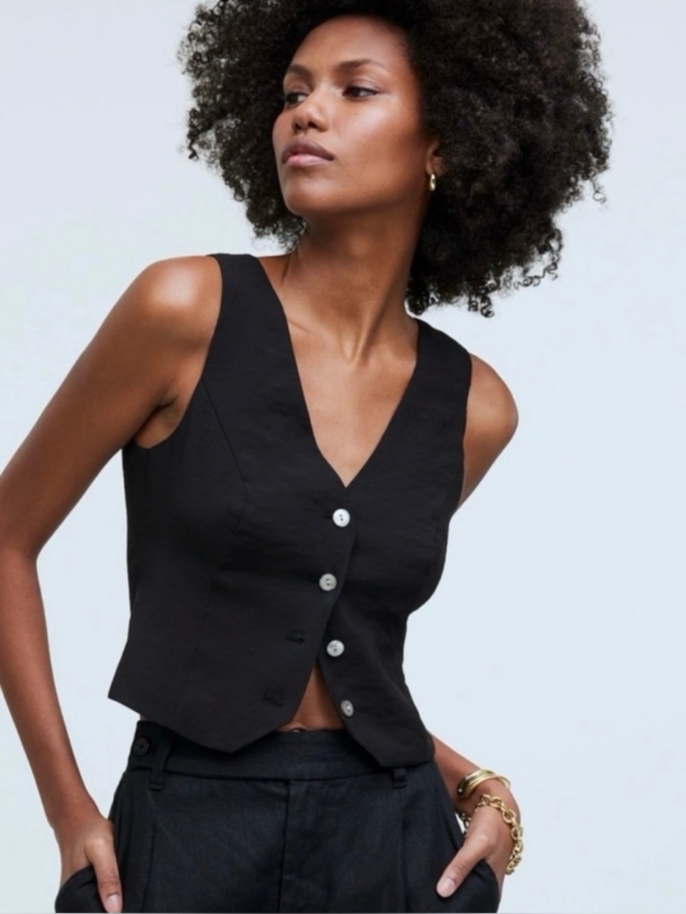 Madewell NWOT Black Katrina Crop Vest Top in Softdrape 0